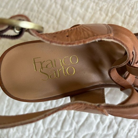 Franco Sarto Womens Wedge Espadrilles Sandals Tan Leather Ankle Straps US Size 8 - Picture 5 of 8